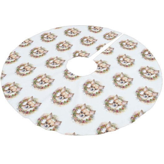 Chihuahua Kerstkrans Feestelijke Pup Kerstboom Rok (Gekanteld)