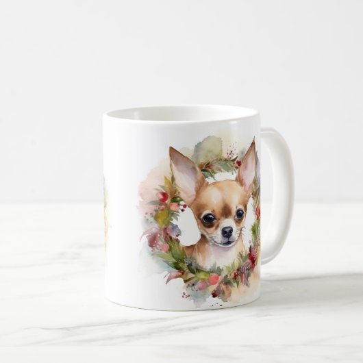 Chihuahua Kerstkrans Feestelijke Pup Koffiemok (Voorkant rechts)