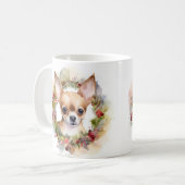 Chihuahua Kerstkrans Feestelijke Pup Koffiemok (Voorkant links)