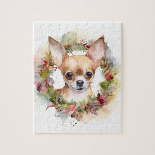 Chihuahua Kerstkrans Feestelijke Pup Legpuzzel
