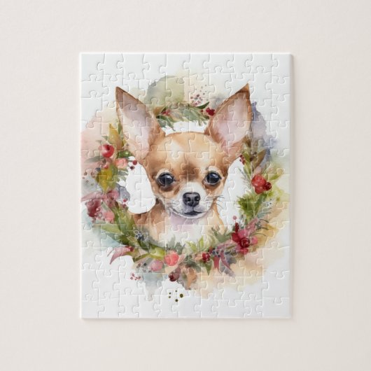 Chihuahua Kerstkrans Feestelijke Pup Legpuzzel (Verticaal)