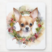 Chihuahua Kerstkrans Feestelijke Pup Muismat (Voorkant)