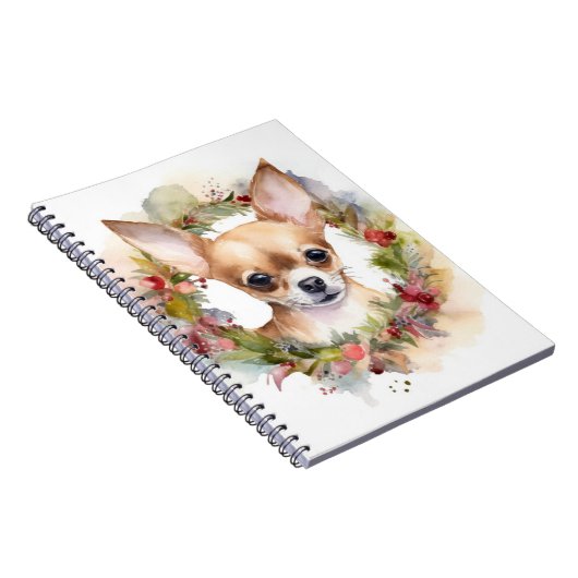 Chihuahua Kerstkrans Feestelijke Pup Notitieboek (Rechterzijde)