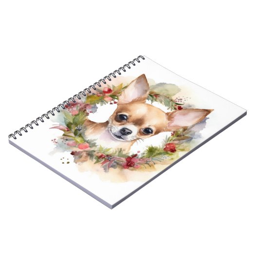 Chihuahua Kerstkrans Feestelijke Pup Notitieboek (Linkerzijde)