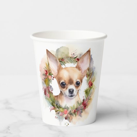 Chihuahua Kerstkrans Feestelijke Pup Papieren Bekers (Achterkant)
