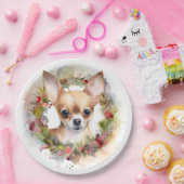 Chihuahua Kerstkrans Feestelijke Pup Papieren Bordje (Feest)