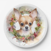 Chihuahua Kerstkrans Feestelijke Pup Papieren Bordje (Voorkant)