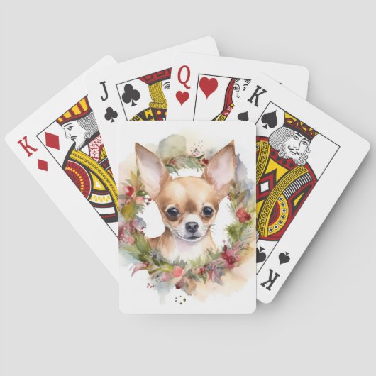 Chihuahua Kerstkrans Feestelijke Pup Pokerkaarten (Achterkant)