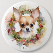 Chihuahua Kerstkrans Feestelijke Pup Ronde Button 6,0 Cm (Voorkant)