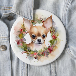 Chihuahua Kerstkrans Feestelijke Pup Ronde Button 6,0 Cm