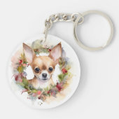 Chihuahua Kerstkrans Feestelijke Pup Sleutelhanger (Achterkant)