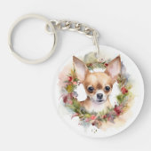 Chihuahua Kerstkrans Feestelijke Pup Sleutelhanger (Voorkant)
