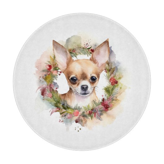 Chihuahua Kerstkrans Feestelijke Pup Snijplank (Voorkant)