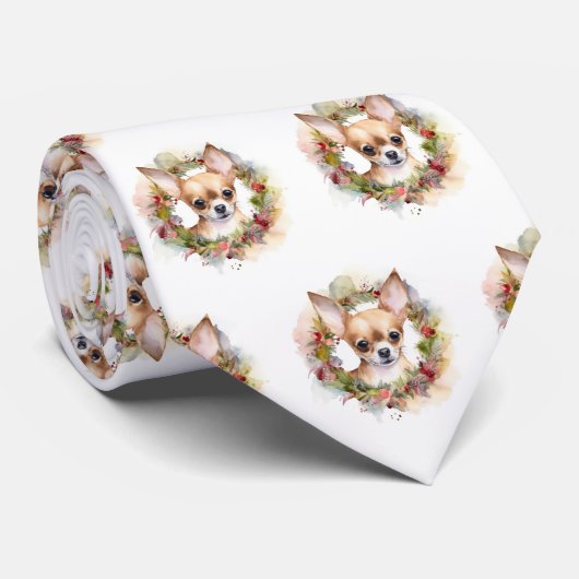 Chihuahua Kerstkrans Feestelijke Pup Stropdas (Opgerold)