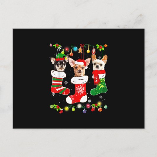 chihuahua kerstmis geeft grappige kersthond lov aankondigingskaart (Voorkant)