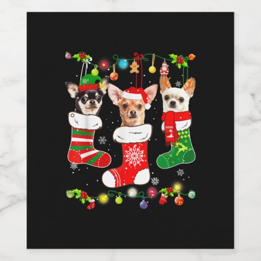 chihuahua kerstmis geeft grappige kersthond lov wijn etiket (Enkel label)