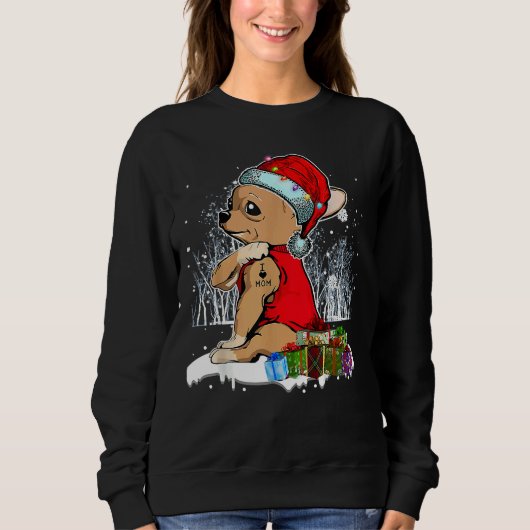 Chihuahua Kerstmis Ik hou van Tattoo Xmas Pajama Trui (Voorkant)