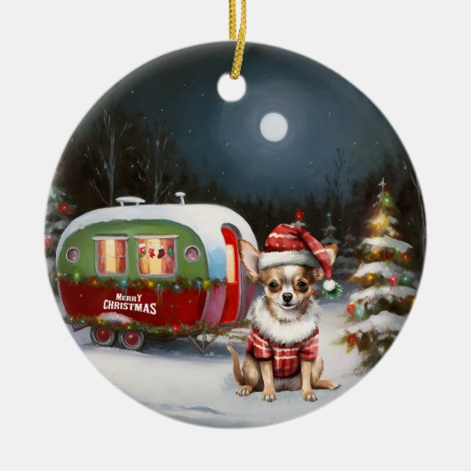 Chihuahua Kerstmis Keramisch Ornament (Voorkant)