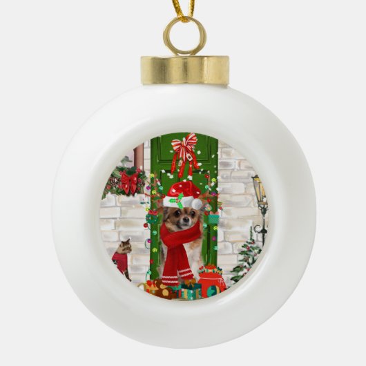 Chihuahua Kerstmis Keramische Bal Ornament (Voorkant)