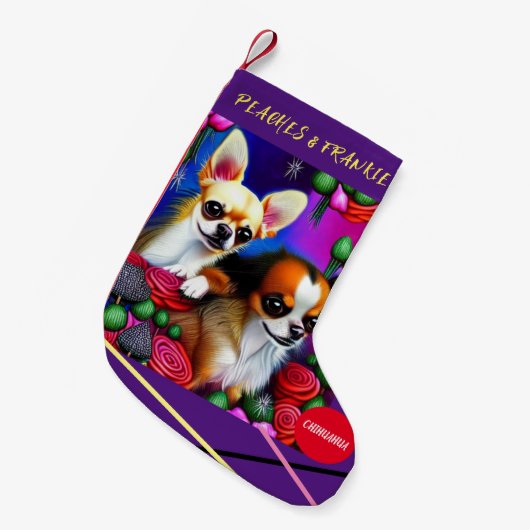 CHIHUAHUA Kerstmis met naam. Kleine Kerstsok (Voorkant (Hangend))
