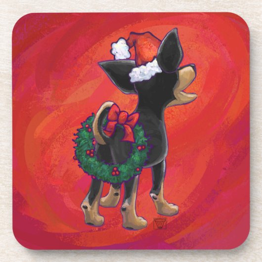 Chihuahua Kerstmis op rood Bier Onderzetter (Voorkant)