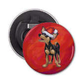 Chihuahua Kerstmis op rood Button Flesopener (Voorkant)