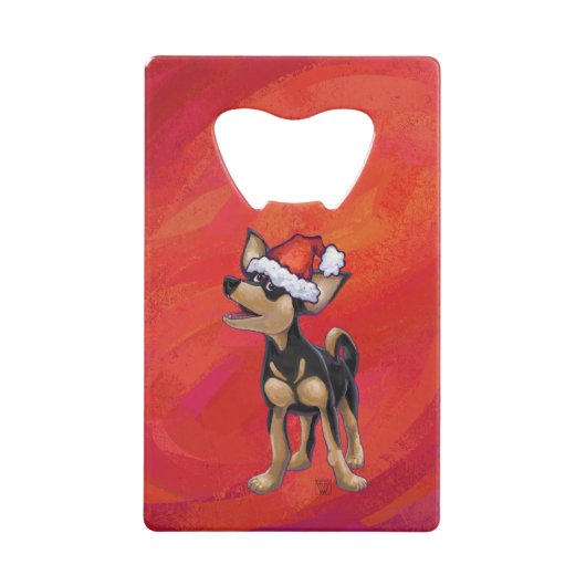 Chihuahua Kerstmis op rood Creditkaart Flessenopener (Voorkant)