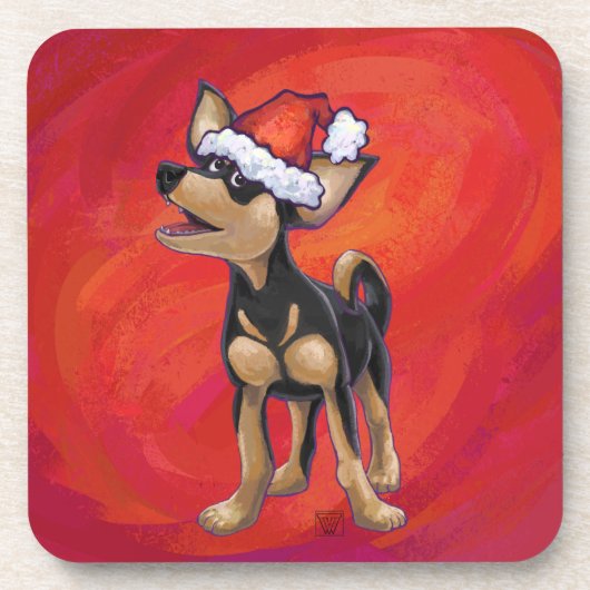Chihuahua Kerstmis op rood Drankjes Onderzetter (Voorkant)