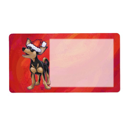 Chihuahua Kerstmis op rood Etiket (Voorkant)