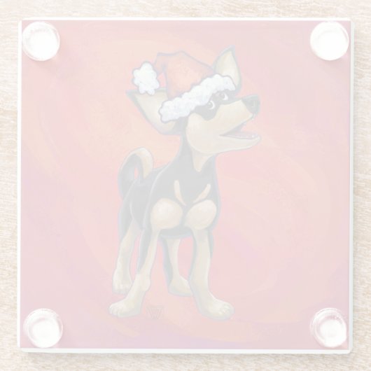 Chihuahua Kerstmis op rood Glazen Onderzetter (Achterkant)