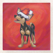 Chihuahua Kerstmis op rood Glazen Onderzetter (Voorkant)