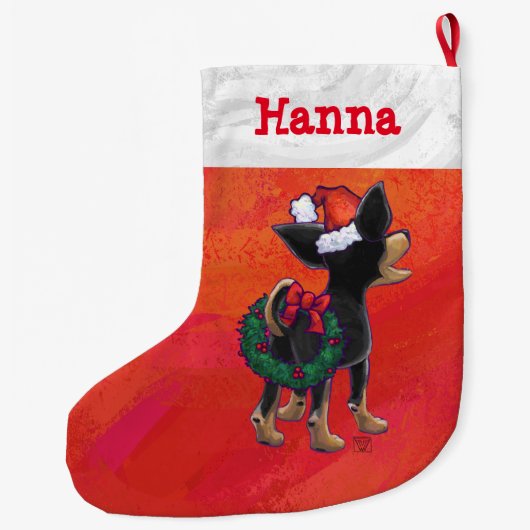 Chihuahua Kerstmis op rood Grote Kerstsok (Achterkant)