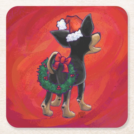 Chihuahua Kerstmis op rood Kartonnen Onderzetters (Voorkant)