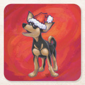 Chihuahua Kerstmis op rood Kartonnen Onderzetters (Voorkant)