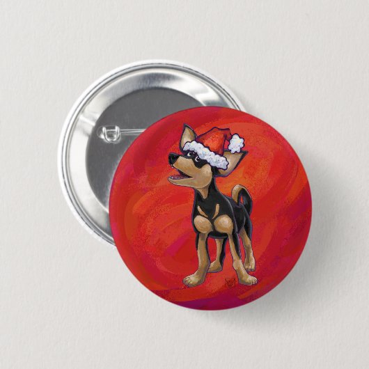 Chihuahua Kerstmis op rood Ronde Button 5,7 Cm (Voorkant /achterkant)
