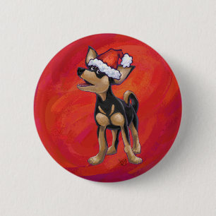 Chihuahua Kerstmis op rood Ronde Button 5,7 Cm