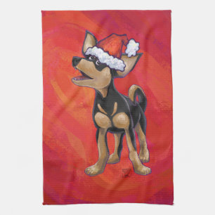 Chihuahua Kerstmis op rood Theedoek