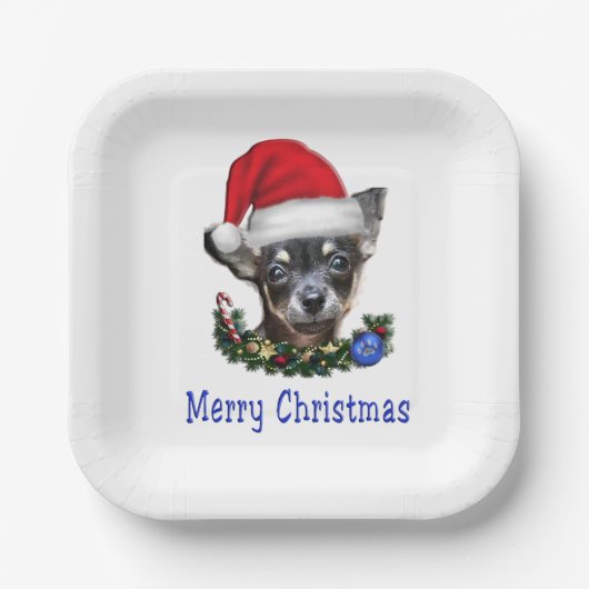Chihuahua kerstmis papieren bordje (Voorkant)