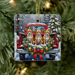 Chihuahua Kerstmis Rode Truck Vakantie Keramisch Ornament