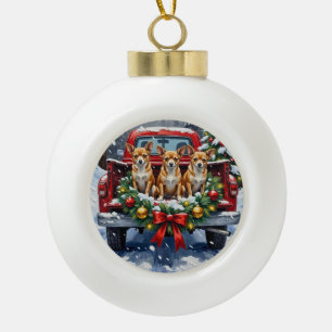 Chihuahua Kerstmis Rode Truck Vakantie Keramische Bal Ornament