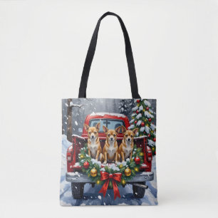 Chihuahua Kerstmis Rode Truck Vakantie Tote Bag