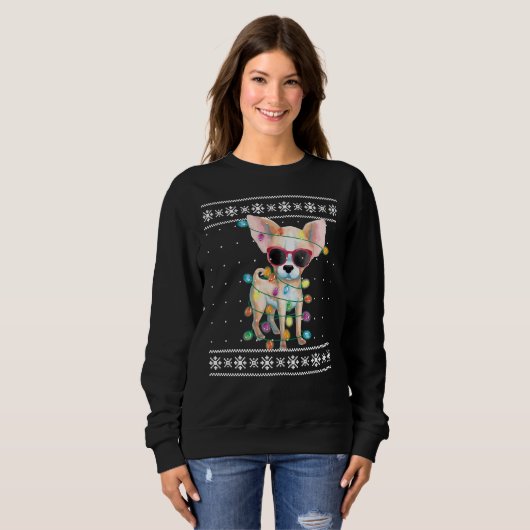 Chihuahua Kerstmis Ugly Sweater for Women Dog Mo (Voorkant volledig)
