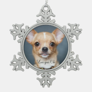 Chihuahua kerstornament Pewter Voeg foto toe Tin Sneeuwvlok Ornament