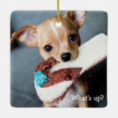 Chihuahua kerstsierplein, gepersonaliseerd keramisch ornament (Achterkant)
