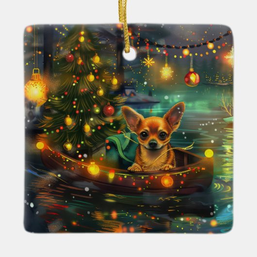 Chihuahua Kerstvakantie Keramisch Ornament (Voorkant)
