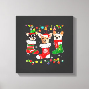 Chihuahua Kerstverlichting Kerstman Hond Klassiek Canvas Afdruk