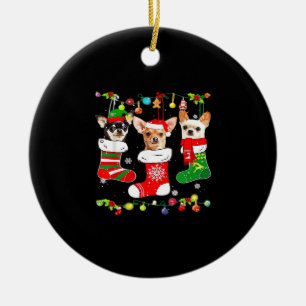 Chihuahua Kerstverlichting Kerstman Hond Klassiek Keramisch Ornament
