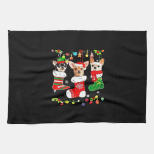 Chihuahua Kerstverlichting Kerstman Hond Klassiek Theedoek