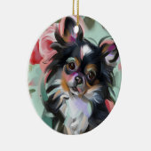 Chihuahua kerstversier | Feestdagen, bloem Keramisch Ornament (Rechts)