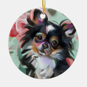 Chihuahua kerstversier   Feestdagen, bloem Keramisch Ornament